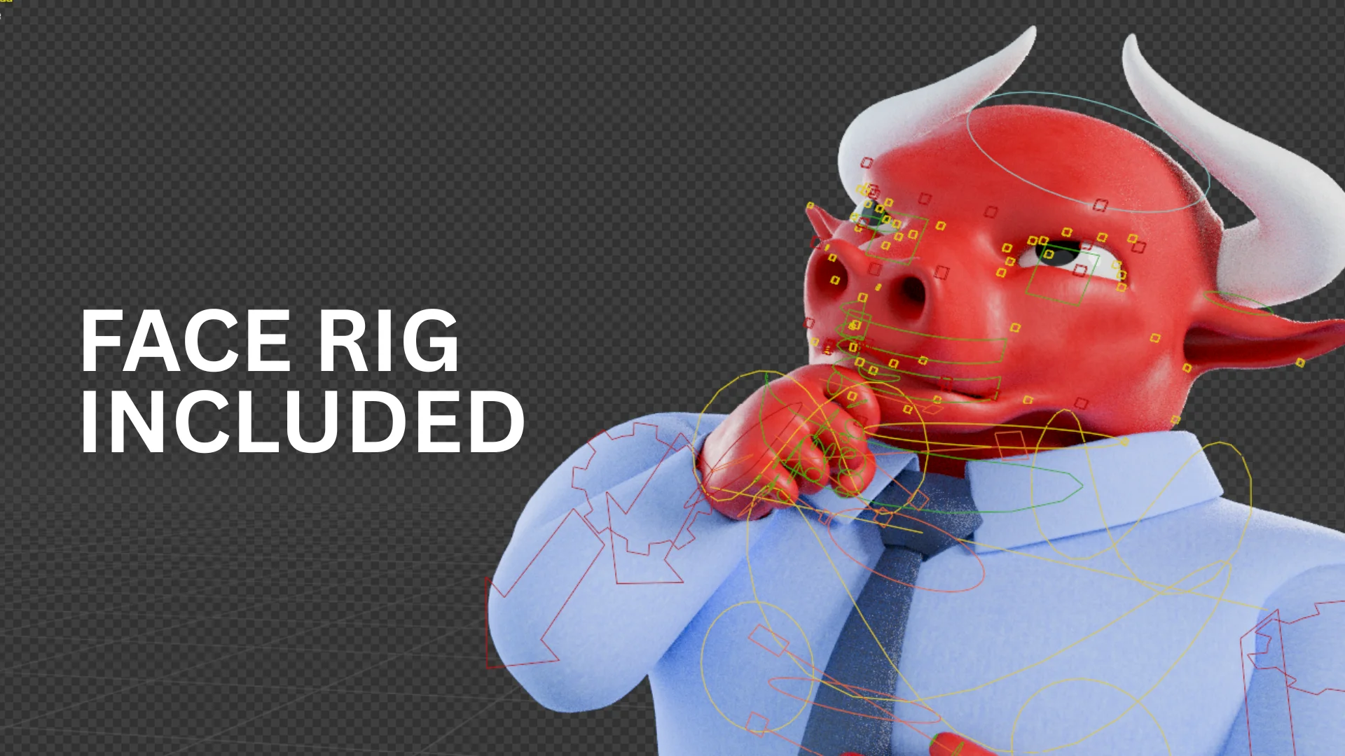 Cartoon Business Bull Mascot - Rigged 3D Character in Blender with face rig